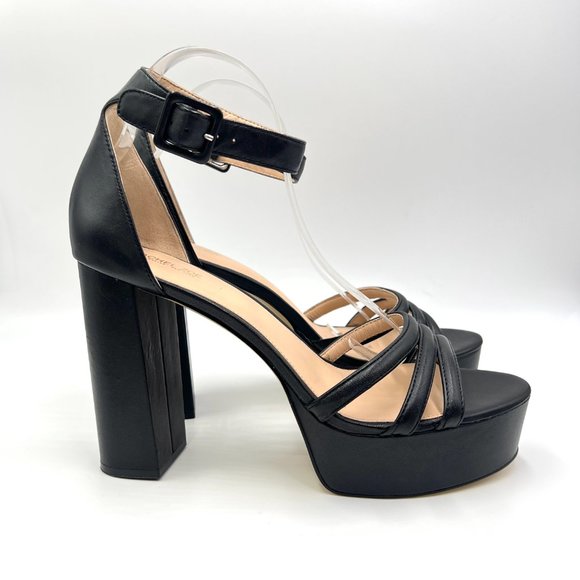 Rachel Zoe Size 11 Ella Black Leather Platform Block Heel Sandals Heels Shoes - Picture 2 of 15